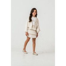 Queen Kids Kız Çocuk Keten Çiçekli Çantalı  3'lü Takım Taş