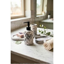 Sıcak Atölye Seramik Dokulu Banyo Seti - 5 Parça Mermer Desen - Beton Obje Sıvı Sabuluk Diş Fırçalık Tepsi