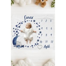 Lilabio %100 Pamuk Isme Özel Bebek Fotoğraf Çekim Anı Örtüsü (120X100 Cm) Mavi Fil