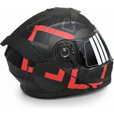 Casque Mat Siyah Kırmızı Grafik Desenli Çene Açılır Motosiklet Kaskı Ece Belgeli