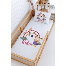 Lilabio %100 Pamuk Isme Özel Montessori Yatak Pike Seti 100X200 Gökkuşağı Tavşan