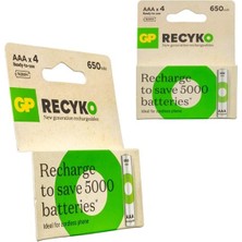 Indispensablely Gp Recyko 650 Mah R03 Aaa Şarjlı 4'lü Ince Kalem Pil