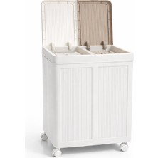 Follow Me Tekerli Çift Bölmeli Çamaşır Sepeti 100LT (Beyaz-Bej)