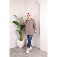 SFG Life Moda Kadın Önü Düğmeli Düz Çilek Kumaş Tunik Gömlek