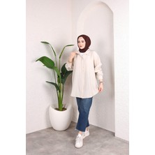 SFG Life Moda Kadın Önü Düğmeli Düz Çilek Kumaş Tunik Gömlek