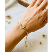 JKmons Yonca Detaylı Altın Rengi Şans Bilekliği