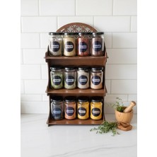Popüler Sepet 12'li Meşe Rengi Mdf Standlı Dekoratif Baharatlık Seti - Baharatlık Takımı
