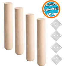 Nzb (4 Adet) Doğal Ahşap Boyasız Silindir Masa Sehpa Ayağı 40 cm Doğal Ahşap Sehpa Ayağı Bohem