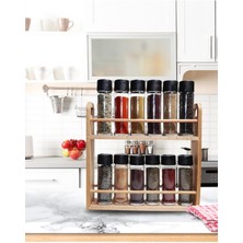 Ahşap Standlı 12'li Baharatlık Takımı, Şık ve Kullanışlı Mutfak Aksesuarı