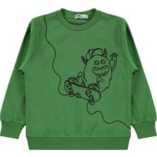 Civil Boys Kaykay Canavar Baskılı 2-5 Yaş Sweatshirt  - Yeşil 2-3 Yaş