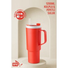 Ny Home Büyük Boy, Kulplu ve Pipetli 1200ML. Suluk & Matara - Silikon Aparat Hediyeli Kırmızı