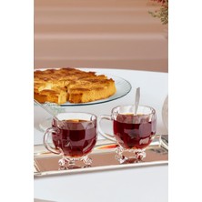 4'lü Cam Çay Fincanı Seti, Ayaklı ve Kulplu, 170CC