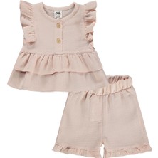 Civil Baby Düğmeli Düz 6-18 Ay Takım - Pudra 6-9 Ay