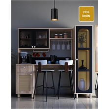 Ambiyans Bar Masası+Kahve Köşesi Dolabı | LED Aydınlatma | Temperli Cam ve Jüt Kumaş Mdf Kapak