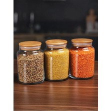 3'lü Bambu Kapaklı Cam Saklama Kabı Seti, Şık ve Dayanıklı Erzak Saklama