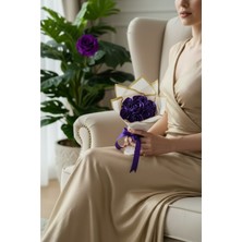 Axwell Mor Gül Buketi 7li Kurdeleden Hazırlanmış Solmaz Çiçek El Yapımı