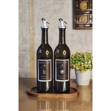 Iki Adet Ahşap Stantlı 750ML Zeytinyağı ve Sıvıyağ Şişesi Seti