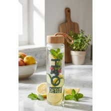 1 Lt Bambu Kapaklı Cam Detoks Matarası Süzgeçli Su Şişesi