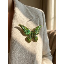 Eva Takı Store Kelebek Model Yeşil Renkli Zarif Yaka Iğnesi Broş