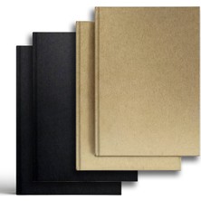 NY 4'lü Set (2 Siyah, 2 Kahve Kraft Kapak) Amerikan Ciltli, 16X24 cm (Orta Boy), Çizgisiz Not Defteri,  128 Sayfa, 90 Gr. Ivory Kağıt