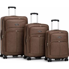 Begush Çanta 3’lü Valiz Seti Büyük Orta Küçük Kumaş Valiz 5 Tekerlekli Seyahat Valizi Kahverengi