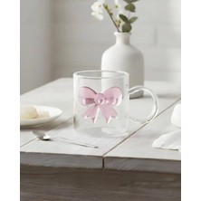 Pembe Fiyonk Kurdele Figürlü Cam Bardak, Şık ve Zarif Tasarım