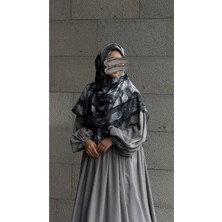 Qalortex Scarf Pamuklu Soft Fırça Desen Eşarp-Siyah/antrasit