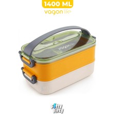 Vagonlife 1400 ml Iki Kat Üç Bölme Paslanmaz Çelik Lunch Box Yeni Nesil Sefer Tası - Kaşıkçatallı -1400462