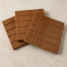 Doğal Ahşap Kare Masaüstü Nihale ve Tencere Altlığı Seti – 3 Adet