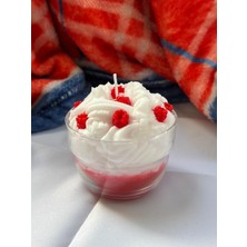 Etnik Home Frambuaz Temalı Dekoratif Mum Şeffaf Kapta Krem Görünümlü Tatlı Tasarım Hediyelik Mum