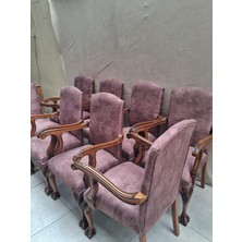 Bengi Ankara Mobilya Sandalye Berjer Bengi 90622 Model Aslan Ayak  Oymalı Gölge Desen Ceviz Boyalı 8 Adet