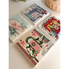 Doğal Taş Bardak Altlığı Seti, Karlı Sokak ve Kapı Deseni, Ev Dekoru