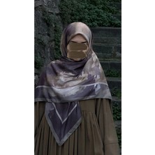 Qalortex Scarf Pamuklu Soft Luna Desen Eşarp-Mürdüm/vizon