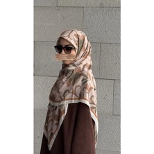 Qalortex Scarf Pamuklu Yaprak Desen Eşarp- Vizon / Taba