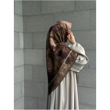 Qalortex Scarf Pamuklu Soft Luna Desen Eşarp-Kahve/mürdüm