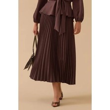 Seçil Kadın Elastik Bel Pliseli Etek - Kahverengi