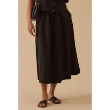 Seçil Kadın Cepli Midi Paraşüt Etek - Siyah