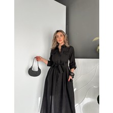 Magarde Fisto Cep Detaylı Elbise- Siyah