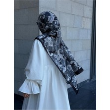Qalortex Scarf Pamuklu Mimoza Desen Şal- Siyah/beyaz