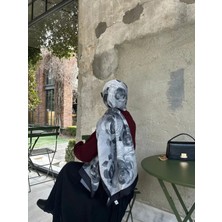 Qalortex Scarf Pamuklu Rose Desen Şal- Siyah/antrasit