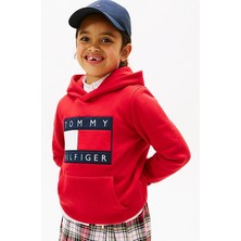 Tommy Hilfiger Unisex Çocuk Heritage Flag Hoodie Kapüşonlu Sweatshirt - Kırmızı