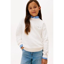Tommy Hilfiger Unisex  Çocuk Logolu Bisiklet Yaka Sweatshirt - Kırık Beyaz