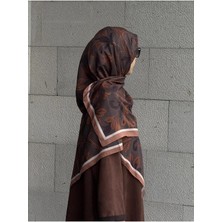 Qalortex Scarf Pamuklu Yaprak Desen Eşarp - Acı Kahve