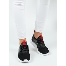Homiro Bağcıklı Triko Unisex Spor Ayakkabı-Siyah Beyaz Kırmızı