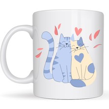 Popüler Sepet Sevimli Aşık Kediler Desenli Porselen Kupa Model 42 – Love Cats Tasarım Sevgiliye Hediye, Kahve & Çay Kupası