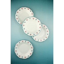 Bursa Porselen Dekor Antik Aqua Flora 4 Parça Porselen Yemek Tabağı