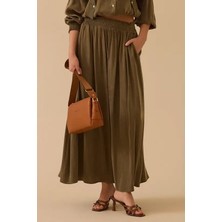 Seçil Kadın Elastik Bel Cepli Etek - Haki