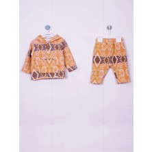 Aydodo Etnik Desen Kapşonlu Hardal Bebe Takımı