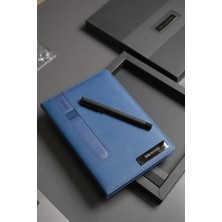 Locko Kişiye Özel Kutulu Mavi Vegan Deri Defter 224 Sayfa Çizgili Kalemli Isimlikli