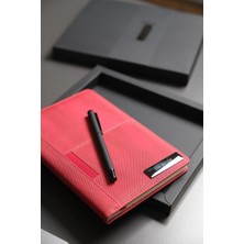 Locko Kişiye Özel Kutulu Kırmızı Vegan Deri Telefon Cepli Defter 224 Sayfa Kalemli Isimlikli